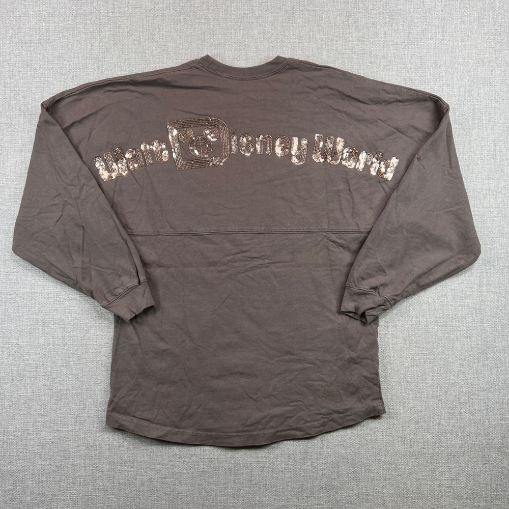 Disney Parks Spirit Jersey Sequin Logo Long Sleeve Women Small Gray Disneybound